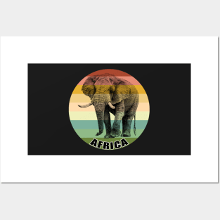 Majestic Bull Elephant on Vintage Retro Africa Sunset Posters and Art